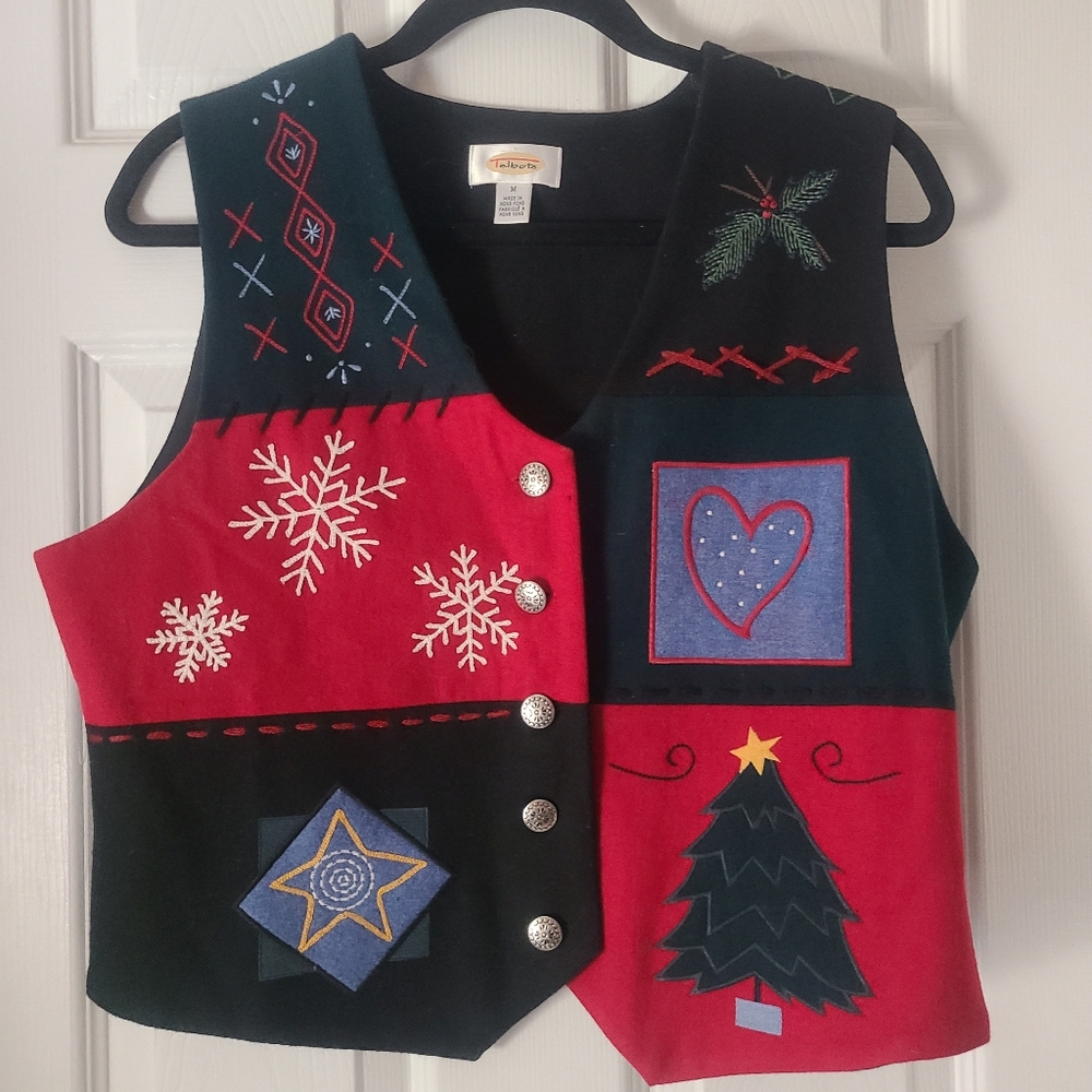 Talbots‎ Medium Vintage 1990s Christmas Vest Holiday Party Snow Pine 90s